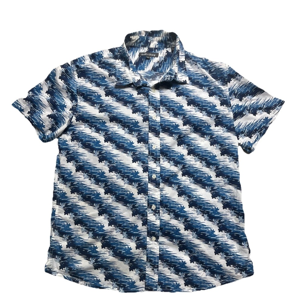 Slate & Stone Men's XL‎ Blue White Floral Short Sleeve Button-Up Shirt